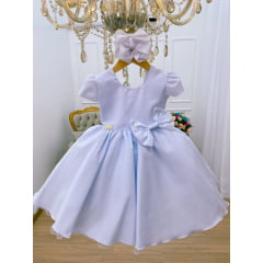 Vestido Infantil Branco Liso Laço Dama Formatura Luxo Festa