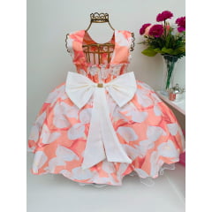 Vestido Infantil Coral e Branco Damas Princesa Aplique Flor