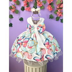Vestido Infantil Jardim das Borboletas Off Festa Daminhas