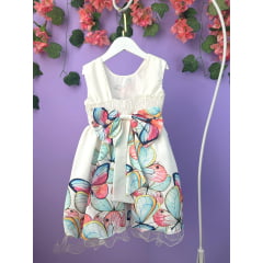 Vestido Infantil Jardim das Borboletas Off Festa Daminhas