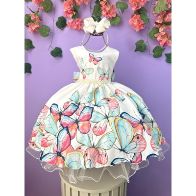 Vestido Infantil Jardim das Borboletas Off Festa Daminhas