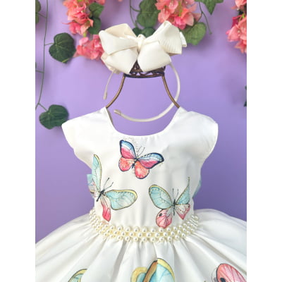 Vestido Infantil Jardim das Borboletas Off Festa Daminhas
