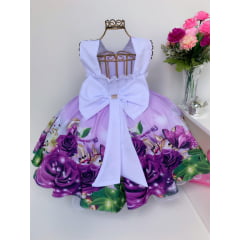 Vestido Infantil Lilás Floral Luxo Princesas Strass
