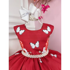 Vestido Infantil Marsala Jardim Das Borboletas Luxo Floral