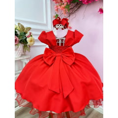 Vestido Infantil Vermelho Com Aplique de Laço Damas Luxo