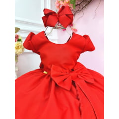 Vestido Infantil Vermelho Com Aplique de Laço Damas Luxo