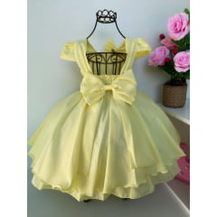 Vestido Infantil Amarelo Princesas Laço Cabelo Cinto Strass