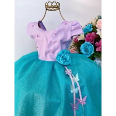 Vestido Infantil Ariel Luxo Pérolas Aplique Flor Princesas