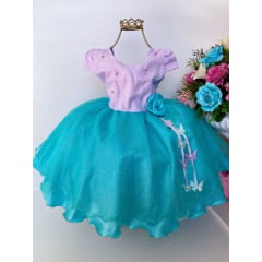 Vestido Infantil Ariel Luxo Pérolas Aplique Flor Princesas