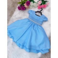 Vestido Infantil Azul Bebê Princesas Cinto Pérolas Luxo