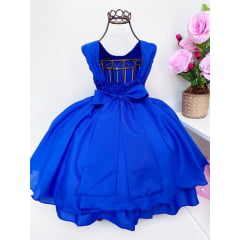 Vestido Infantil Azul Renda Cinto em Strass Luxo Princesas