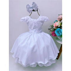 Vestido Infantil Branco  Aplique Borboleta Laço Pérola Cinto
