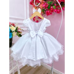 Vestido Infantil Branco C/ Aplique Borboletas Laço e Pérolas