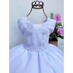 Vestido Infantil Branco Rendado Luxo Cinto Pérolas Princesa