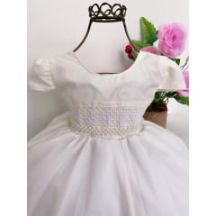 Vestido Infantil Marfim Princesas Cinto Pérolas Luxo