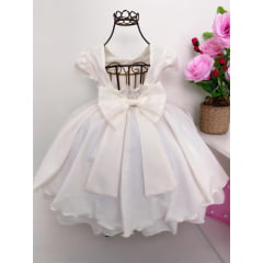 Vestido Infantil Marfim Princesas Cinto Pérolas Luxo