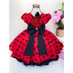 Vestido Infantil Minnie ou Lady Bug Vermelha Laço Preto