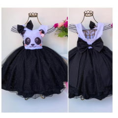 Vestido Infantil Panda Luxo Festa Princesas Laço