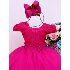Vestido Infantil Pink Aplique Borboleta Laço Cinto Pérolas