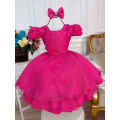 Vestido Infantil Aurora Pink Borboletas C/ Laço Glitter