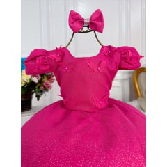 Vestido Infantil Aurora Pink Borboletas C/ Laço Glitter