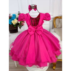 Vestido Infantil Aurora Pink Borboletas C/ Laço Glitter