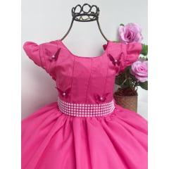 Vestido Infantil Pink Aplique Borboletas e Cinto Pérolas