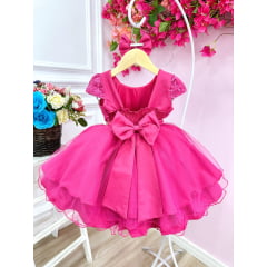 Vestido Infantil Pink Com Renda e Cinto de Strass