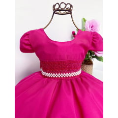 Vestido Infantil Pink Princesas Cinto Pérolas Luxo