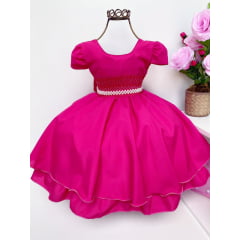 Vestido Infantil Pink Princesas Cinto Pérolas Luxo