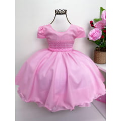 Vestido Infantil Rosa Bebê Princesas Cinto Pérolas Luxo