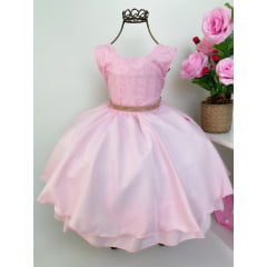 Vestido Infantil Rosa Renda Cinto Strass Princesas