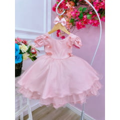 Vestido Infantil Rose C/ Aplique de Borboletas Laço e Glitter
