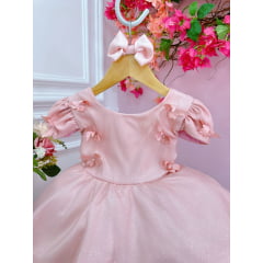 Vestido Infantil Rose C/ Aplique de Borboletas Laço e Glitter
