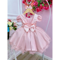 Vestido Infantil Rose C/ Aplique de Borboletas Laço e Glitter