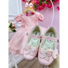 Vestido Infantil Rose C/ Aplique de Borboletas Laço e Glitter