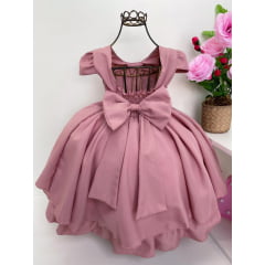 Vestido Infantil Rosê Princesas Cinto Pérolas Luxo