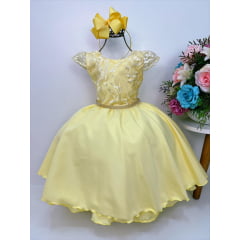 Vestido Infantil Amarelo C/ Renda Cinto Strass Luxo Damas