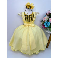 Vestido Infantil Amarelo C/ Renda Cinto Strass Luxo Damas