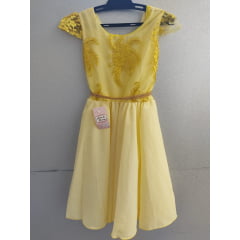 Vestido Infantil Amarelo Renda  Luxo Com Cinto