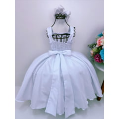 Vestido Infantil Branco Bolinhas Aplique Festa Strass Luxo