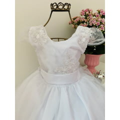 Vestido Infantil Branco com Renda Dama Luxo Princesa
