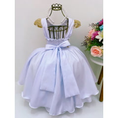 Vestido Infantil Branco Renda Dourada Cinto Strass Luxo