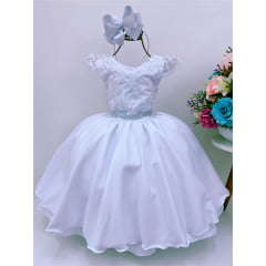 Vestido Infantil Branco Renda Luxo C/ Cinto