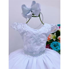 Vestido Infantil Branco Renda Luxo C/ Cinto