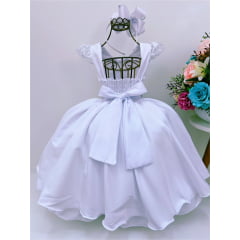 Vestido Infantil Branco Renda Luxo C/ Cinto