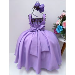 Vestido Infantil Lilás com Laço e Bolinhas Luxo Festa