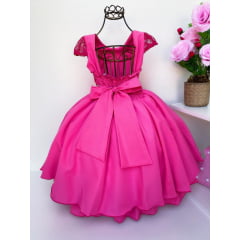 Vestido Infantil Pink Renda Luxo Cinto Strass