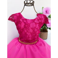 Vestido Infantil Pink Renda Luxo Cinto Strass