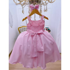 Vestido Infantil Rosa com Laço C/ Bolinhas Luxo Festas